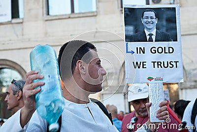 Man protesting in the University Square, Bucharest Editorial Stock Photo